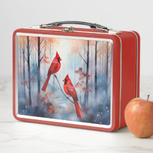 Pájaros Cardinales Rojos en un Bosque Brumoso