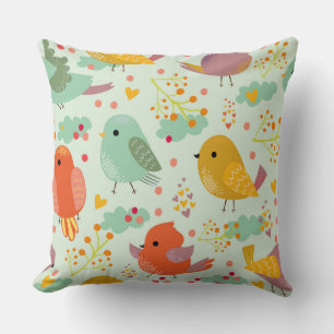 Pájaros Cuidados Y Coloridos Decoran La Almohada