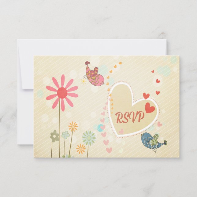Pájaros de Amor Adorable RSVP Boda (Anverso)