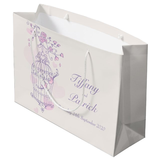 Pájaros de amor azules bolsa de regalo para bodas  (Angulo reverso)