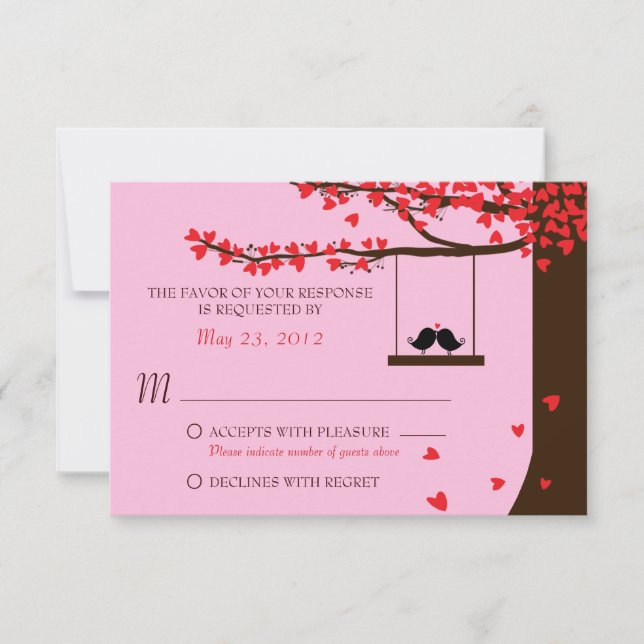 Pájaros de Amor Caída Corazones Roble RSVP (Anverso)