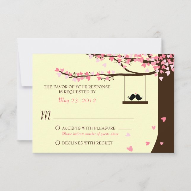 Pájaros de Amor Cayendo Corazones Roble RSVP (Anverso)