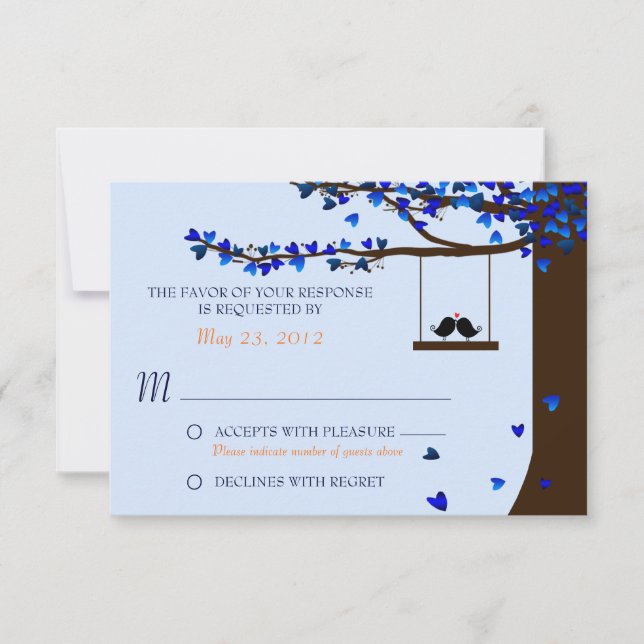 Pájaros de Amor Corazones Caídos Azul RSVP (Anverso)