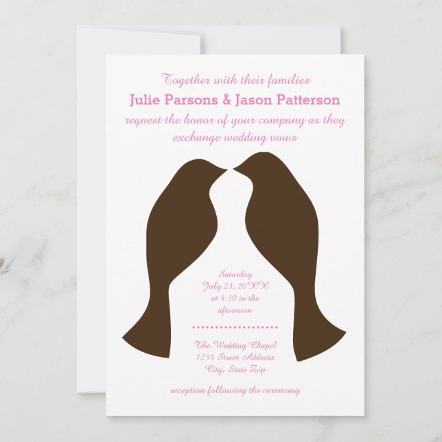 Pájaros de Amor Marrones - Invitación de Boda (Reverso)
