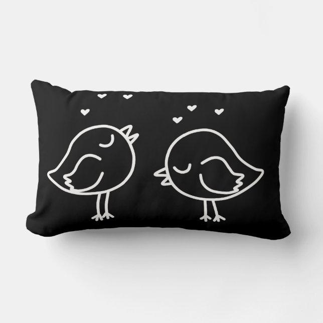 Pájaros de amor negros y blancos y almohada cardía (Anverso)