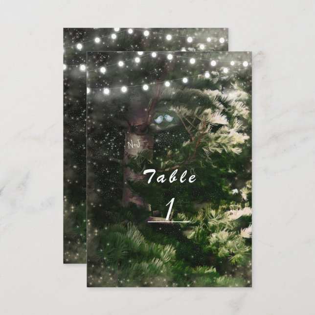 Pájaros de Amor + Número de Mesa de Boda Nocturna  (Anverso / Reverso)