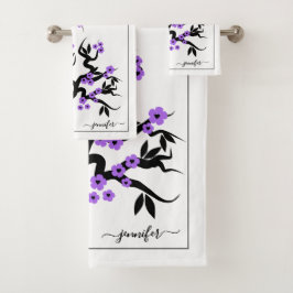 Pájaros de amor púrpura flor de cerezo y borde