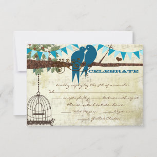 Pájaros de Amor Turquesa Sentados en un Árbol RSVP