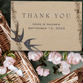 Pájaros de Amor Vintage Agradecimiento de Boda Azu