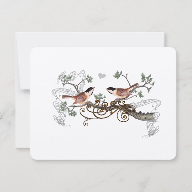 Pájaros de Amor Vintage Chickadee RSVP de Boda (Anverso)