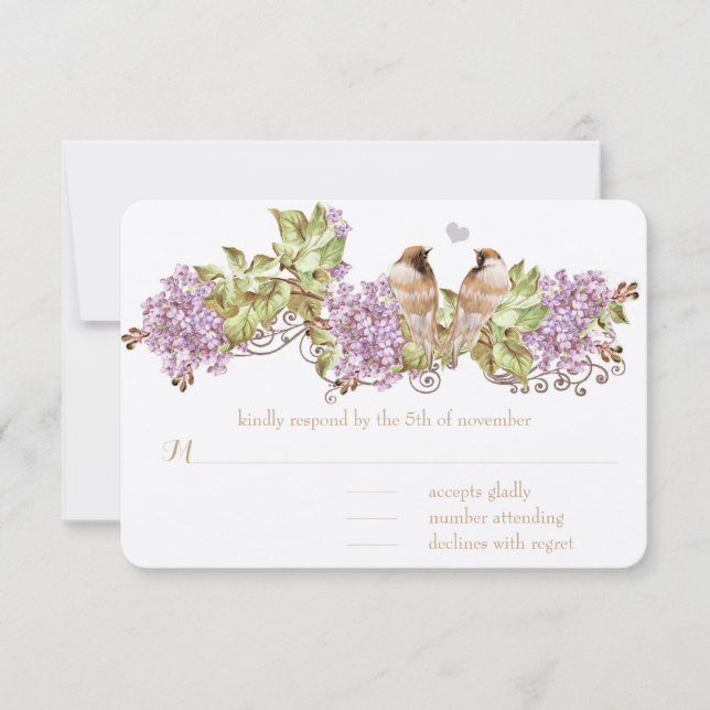 Pájaros de la época púrpura Lilac Invitaciones a l (Anverso)