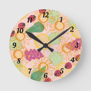 Pájaros de labios y flores reloj de pared del jard