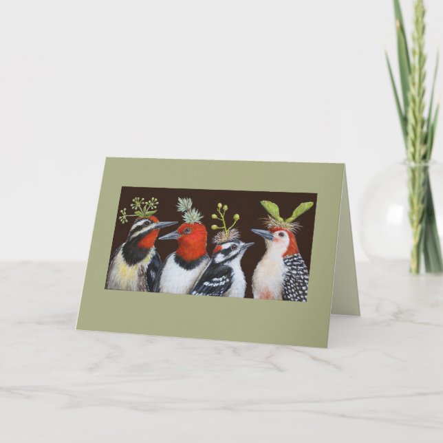 Pájaros de madera en la tarjeta nocturna Green Gor (Anverso)