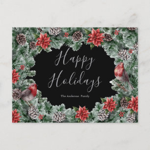 Pájaros de Navidad Pine Poinsettias Tarjeta postal