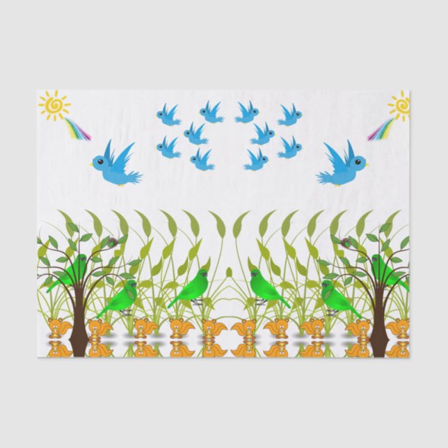 Pájaros de papel de tejido decorativo (Anverso)