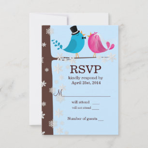 Pájaros de pareja en rama   Winter Wedding RSVP