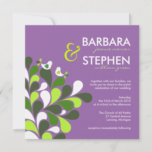 Pájaros del amor de la lavanda - invitaciones de (Anverso)