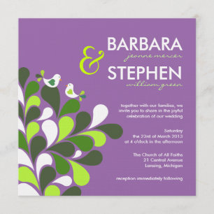 Pájaros del amor de la lavanda - invitaciones de