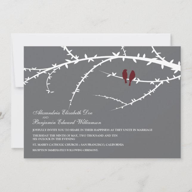 Pájaros del amor que casan la invitación (Anverso)