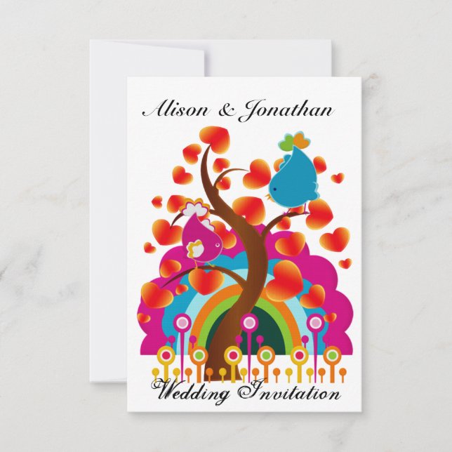 Pájaros del amor que casan la invitación (Anverso)
