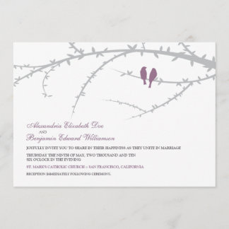 Pájaros del amor que casan la invitación (lavanda)