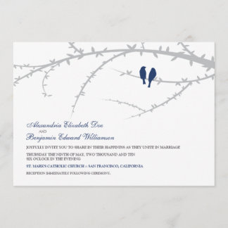 Pájaros del amor que casan la invitación (marina