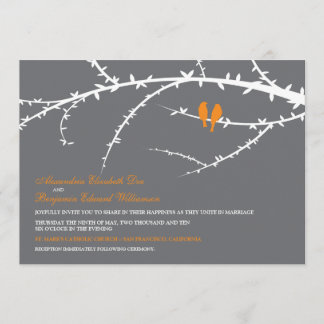 Pájaros del amor que casan la invitación (naranja)