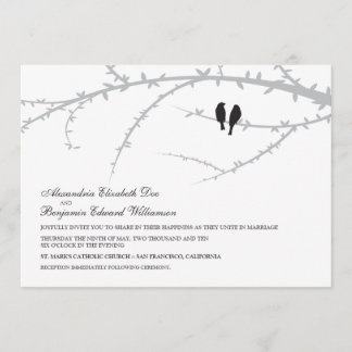Pájaros del amor que casan la invitación (negro)