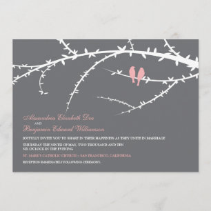 Pájaros del amor que casan la invitación (rosa)