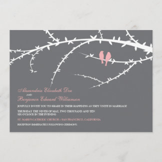 Pájaros del amor que casan la invitación (rosa)