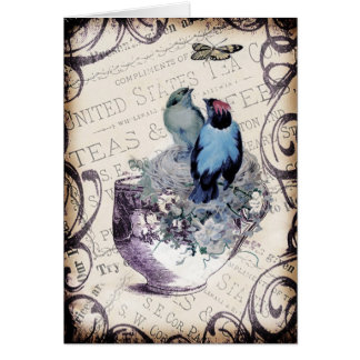 Pájaros del vintage en taza de té