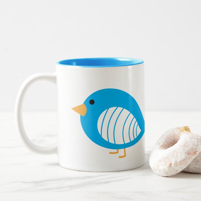 Pájaros extravagantes de color azul lindo taza de  (Con donut)