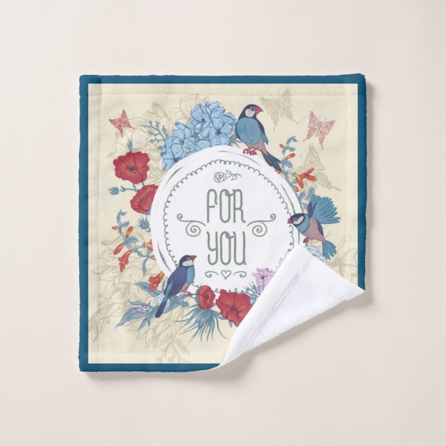 Pájaros florales mariposa Flores hidrangea azul (Toallita)