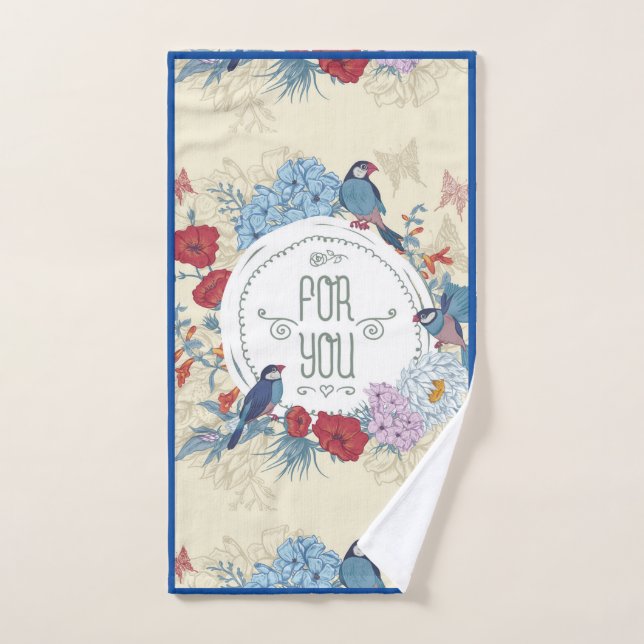 Pájaros florales mariposa Flores hidrangea azul (Toalla de mano)