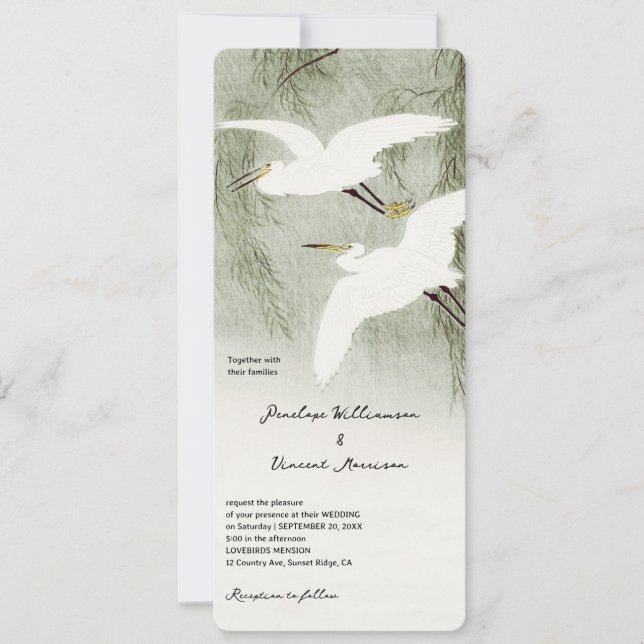 Pájaros Garzas de Amor - Invitación de Boda de Art (Anverso)