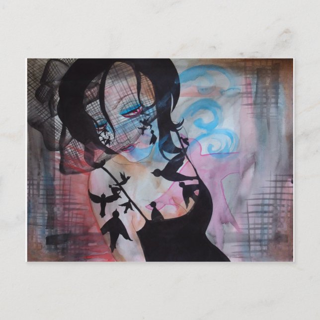 Pájaros góticos Velo de jaula Postal de arte surre (Anverso)