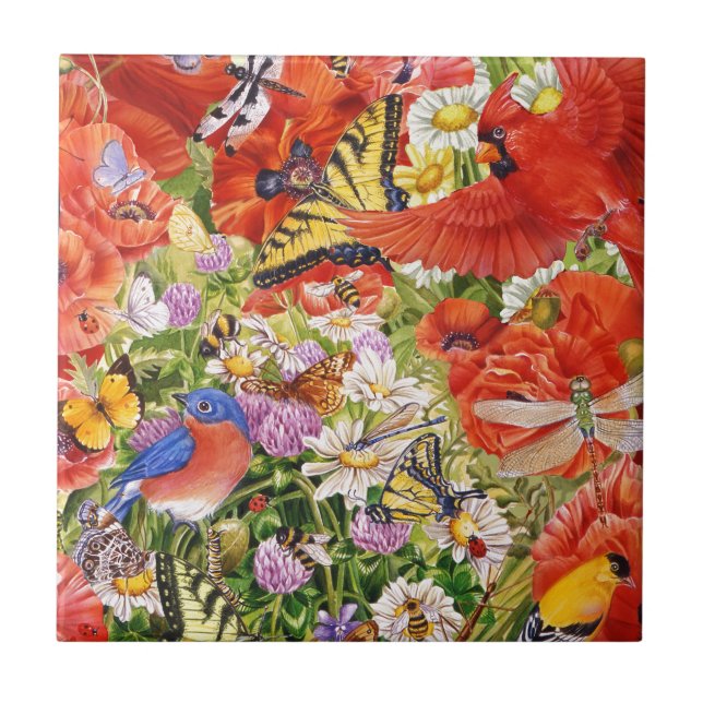 Pájaros, mariposas y baldosa cerámica de las (Frente)