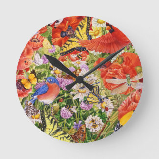 Pájaros, mariposas y reloj de pared de las abejas