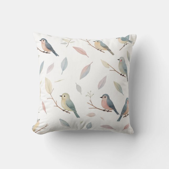 Pájaros pasteles y hojas Cojín decorativo inspirad (Anverso)