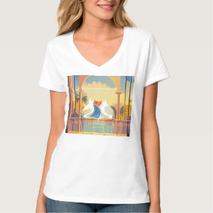 Pájaros queridos en la camiseta del paraíso