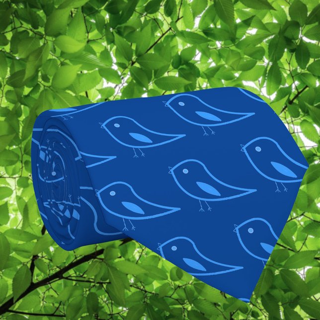 pájaros retro en azul - corbata moderna (Subido por el creador)