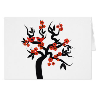 Pájaros rojos negros de amor sakura cerezo y flore