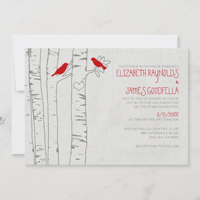 Pájaros rojos que casan invitaciones (Anverso)