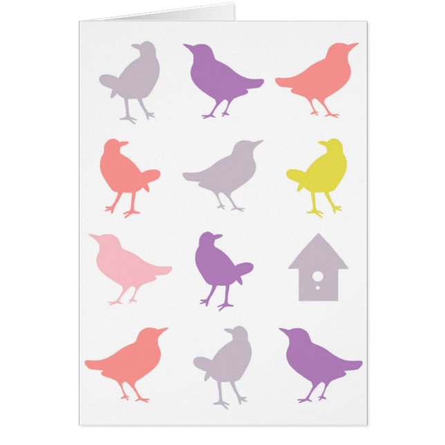 Pájaros rosados y púrpura pastorales con hogar de  (Frente)
