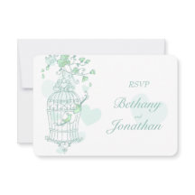 Pájaros verdes de menta abierta boda en jaula RSVP