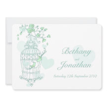 Pájaros verdes de menta abierta invitación a boda 