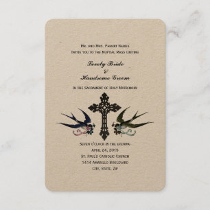 Pájaros Vintage Invitación católica a matrimonio p