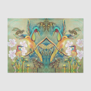 pájaros y abejas pintando papel tisular