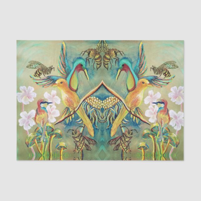 pájaros y abejas pintando papel tisular (Anverso)