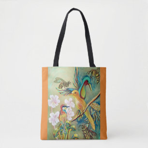 pájaros y abejas que pintan la bolsa de asas